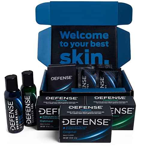 Defense Soap Variety Gift Set | Tea Tree, Peppermint, Oatmeal All Natural Bar Soap, Organic Travel Body Wash, Individual Body Wipes