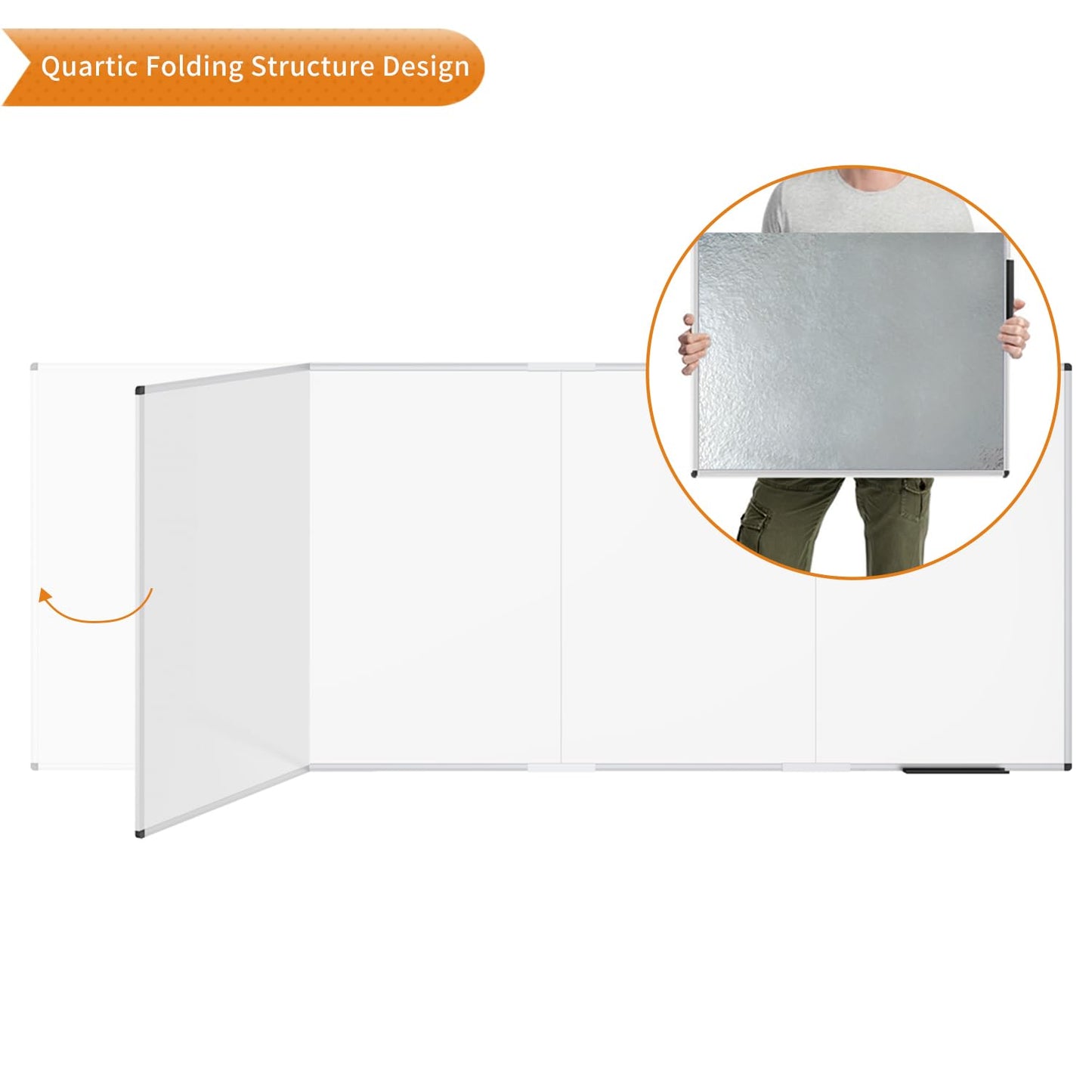 VIZ-PRO Large Dry Erase White Board/Magnetic Foldable Whiteboard, 120 X 48 Inches, Silver Aluminium Frame