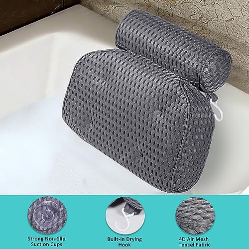 Bath Pillow for Tub with Neck & Back Support - Gray