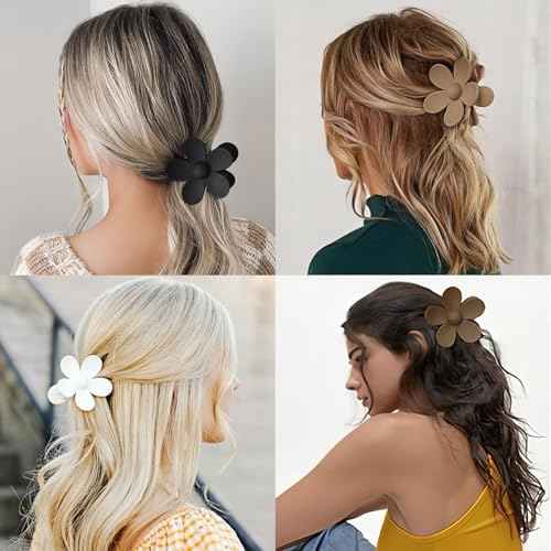 Flower Hair Clips, 8PCS Large Claw Clips for Women Thick Thin Hair, Big Cute Matte Hawaiian Flower Hair Claw Clips for Women Girls Styling Gifts 8 Neutral Colors