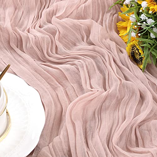 Socomi Cheesecloth Table Runner 10ft Gauze Boho Rustic Dusty Pink Cheese Cloth Table Runner for Wedding Bridal Shower Fall Thanskgiving Decoration