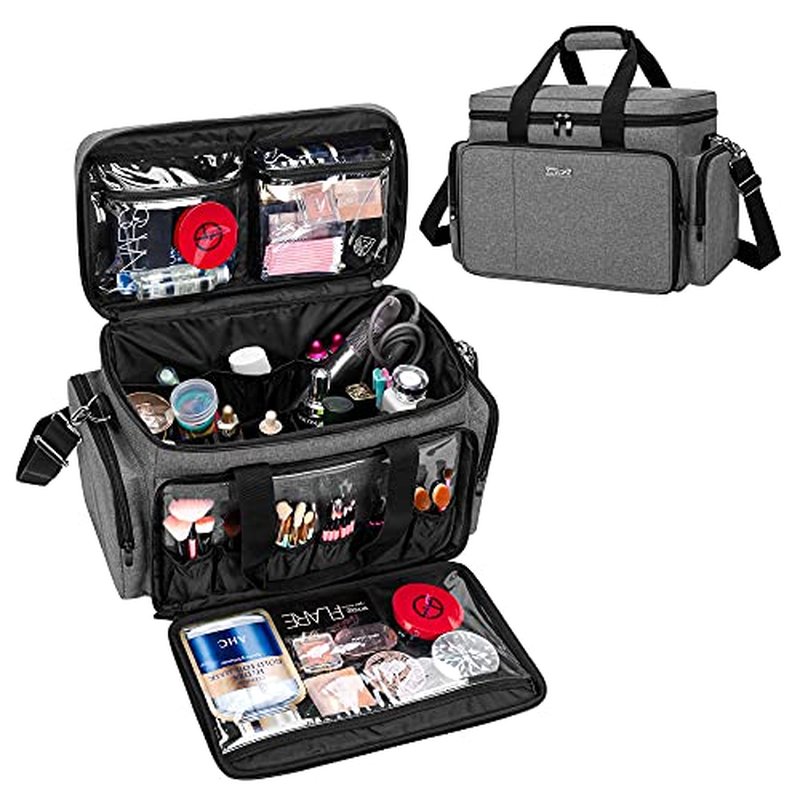 BAFASO Large Travel Makeup Bag with Adjustable Dividers - Gray