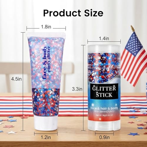 Patriotic Glitter Tattoos - 2PCS 4th of July Face & Body