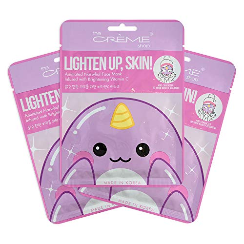 The Cr?me Shop | Korean Skin Care Lighten Up, Skin! Animal Narwhal Face Mask Sheet 3 Pack - Infused with Brightening Vitamin C