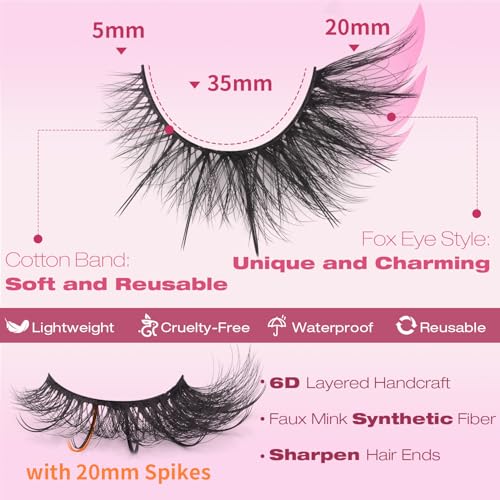 Kiromiro 6D Fox Eye Lashes - Wispy Faux Mink 20mm