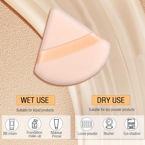 Pimoys 6-Pack Triangle Powder Puff Sponges for Makeup, Wet or Dry Application