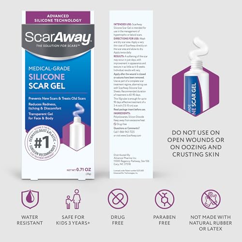 ScarAway Silicone Scar Gel 0.35oz - Hypertrophic & Keloid Scar Treatment, Water-Resistant, Pack of 1