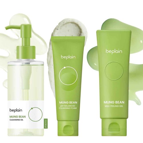beplain Mung Bean Trio - Cleansing Oil & Cleansing Foam & Peeling Gel | Fragrance-Free | Pore Care Start with Mung Bean | Korean Skin Care | Suitable for Sensitive Skin