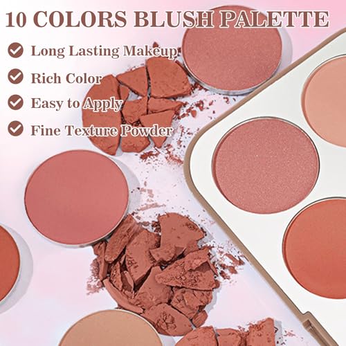 10-Color Blush Palette with Brush – Matte Powder Makeup