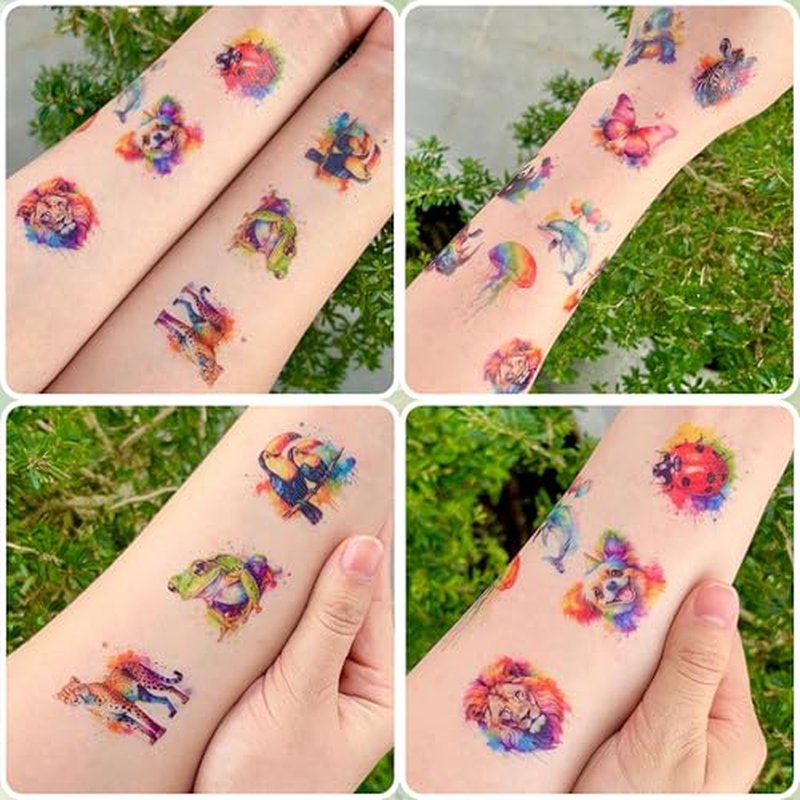 96 Watercolor Animal Temporary Tattoos - Kids Party Favors