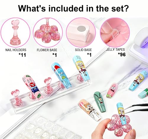 Magnetic Acrylic Nail Stand for Press Ons - Reusable Practice Holder with Jelly Tape
