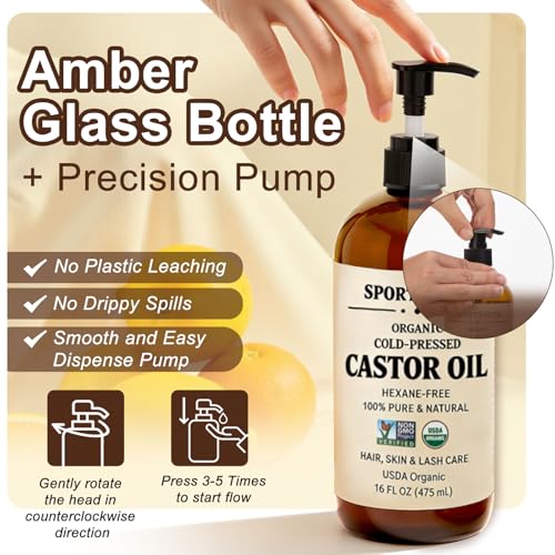 Sportyouth USDA Organic Castor Oil - 16oz Cold Pressed Body Oil