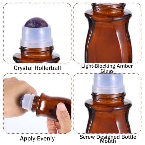 YEXEXINM 2 Pack 1.7oz Amber Glass Roll-On Bottles with Crystal Rollerball