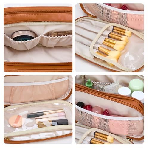 Montana West X Wrangler Large Makeup Bag Travel Toiletry Bag Portable Cosmetic Bag Make Up Organizer with Divider and Handle for Women Brown