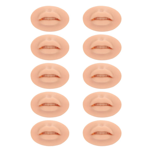 10Pcs Practice Lips, Soft Silicone Open Mouth Model, Flexible 3D Lip Model, Microblading Practice Skin for Semi Permanent Makeup, Practicing Suture, Education Display (Dark Skin