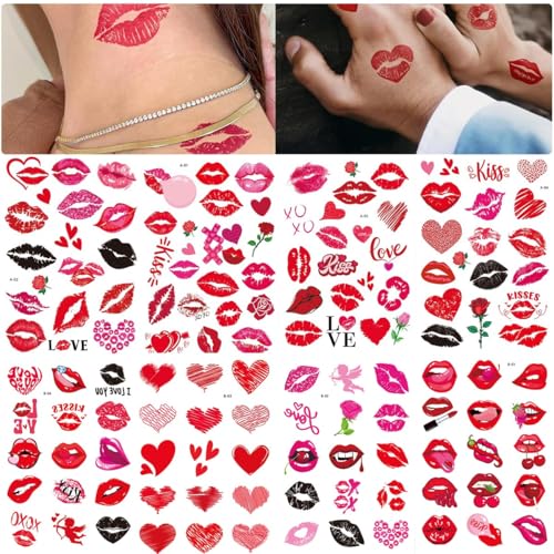 Valentine's Day Temporary Tattoo Stickers - 8 Sheets