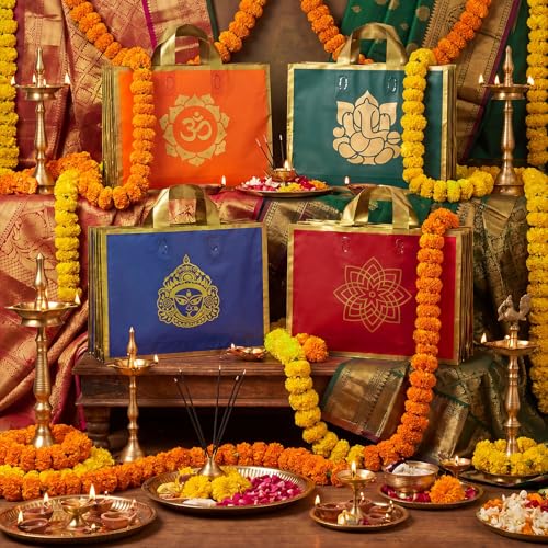 Sabary 48 Pack Pooja Return Gift Bags with Golden Trim