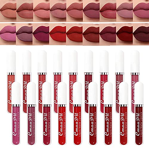 18 colors Matte Velvety Liquid Lipstick Set, Long Lasting Lip Stain Waterproof Non-Stick Cup Liquid Lipgloss Set, High Pigmented Velvet Lip Gloss Kit