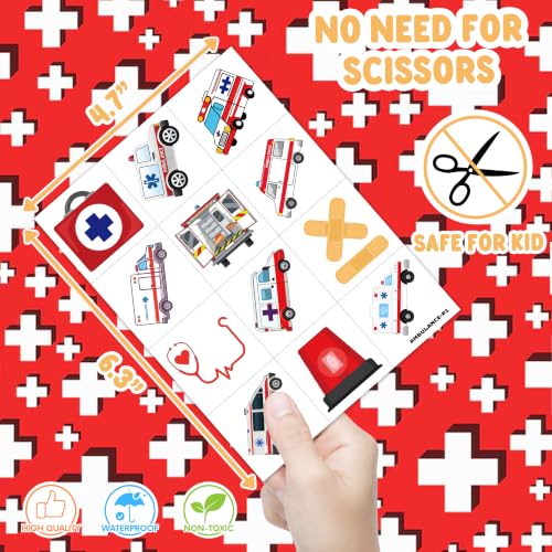 96 Pre-Cut Ambulance Temporary Tattoos for Kids Party
