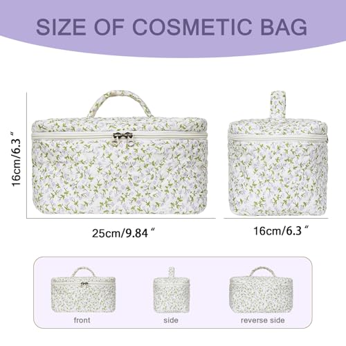 1pc Large Makeup Bag, Cute Cosmetic Bag for Women Girls, Floral Coquette Aesthetic Toiletry Bag, Travel Make Up Organizer Bag (Purple Floral Print