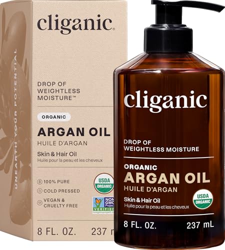 Cliganic Organic Argan Oil 8oz - 100% Pure for Hair, Face & Skin