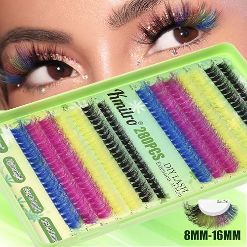 Colored Lash Clusters 160D Fluffy Cluster Eyelash Extensions 8-16mm Waterproof D Curl Volume Eyelash Clusters 280Pcs 4 Colors Individual Lashes Soft Wispy False Eyelashes DIY Lash Extension, by Kmilro