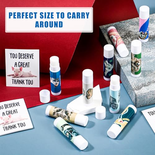 40 Sets Valentines Employee Appreciation Gifts Bulk for Coworkers Thank You Staff Gift Inspirational Animal Pun Lip Balm Note Cards Organza Bag for Office Party Favor Team Volunteer Nurse
