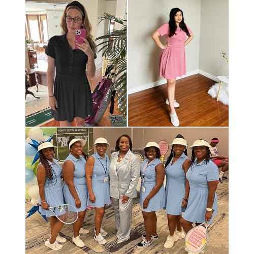 Soneven Women Polo Golf Tennis Dress Built in Shorts Short Sleeve Workout Athletic Pleated Dresses with Pockets