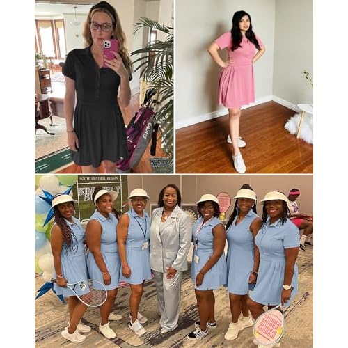 Soneven Women Polo Golf Tennis Dress Built in Shorts Short Sleeve Workout Athletic Pleated Dresses with Pockets