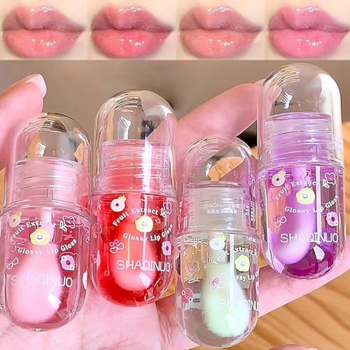 4-Pack Fruit Flavored Lip Gloss Oil Set with Hydrating Jelly Formula