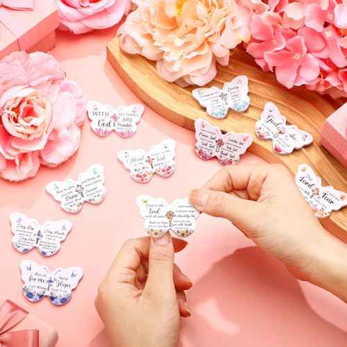 Lothee 80 Pcs Christmas Christian Gifts Bulk for Women School Teacher Nail File Church Bible Verse Emery Board Inspirational Double Sided Religious Manicure Tool for Wedding Birthday Party(Butterfly)