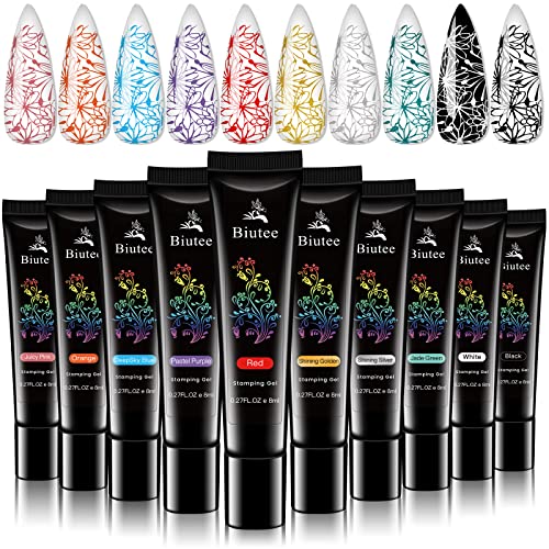 SEISSO Nail Stamping Polish Gel Set - 10 Vivid Colors, Long-Lasting, Easy to Use