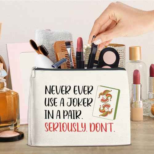 Funny Mahjong Joker Gifts Makeup Bag for Women, Birthday Gifts for Mahjong Game Players Friends Besties Never Ever Use a Joker in a Pair Cosmetic Bag Travel Toiletry Pouch for Purse