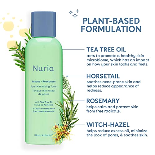 Nuria - Rescue Skin Toner for Face Pore Minimizer, Tea Tree Toner with Pure Witch Hazel Extract, Horsetail and Rosemary, 180mL/6.1 fl oz
