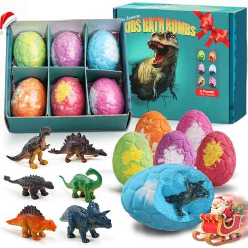 Bath Bombs for Kids with Surprise Inside, 6 Pack Dinosaur Toys Toddler Bath Bombs Gift, Organic Bubble Bath Fizzies, Dinosaur Egg, Stocking Stuffers for Kids, Christmas Gifts for Kid 3-12
