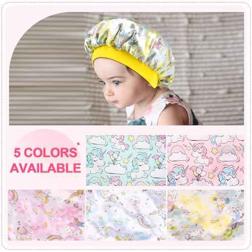 5 Pcs Kids Bonnet for Girls Silk Bonnet Sleeping Kid Baby Toddler Wide Band Night Sleep Caps Colorful Night Hats Natural Hair