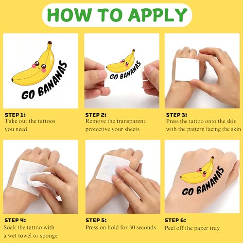 Banana Temporary Tattoos 96Pcs Yellow Banana Tattoos for Kids Birthday Party Supplies Favors Tattoos Sticker Super Cute Gifts Fruits Theme Party Decorations Girls Boys Classroom School Prizes Carnival