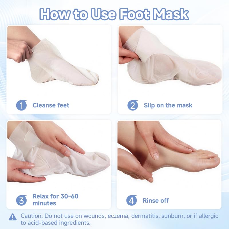 TrySafe PDRN & Collagen Foot Peel Mask for Dry Cracked Feet - 4 Pairs