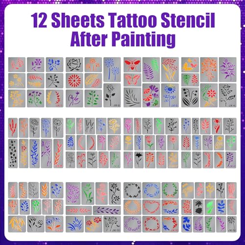 Yazhiji Fine line plant Temporary Tattoo Stencils, Face and Body Paint Stencils, Girl Boy Flower Tattoos Pack for Kids School Show Birthdays Christmas Party Favor Supplies