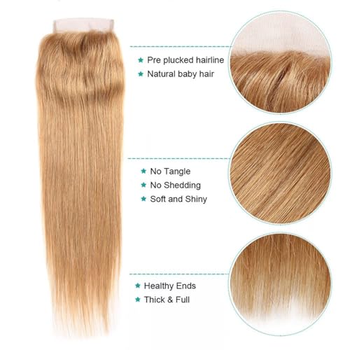 Isufer 8 Inch Honey Blonde #27 Lace Front Closure Pre Plucked Brazilian Virgin Hair Straight