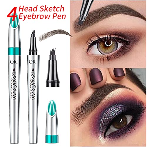 Yulinlon Q703 Waterproof Precision Eyebrow Stylus Pen for Natural, Lasting Brows, 4-Tip (4#Black)