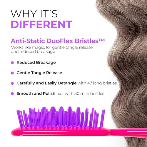 FHI Heat UNbrush Detangling Brush for Pain-Free Brushing on All Wet or Dry Hair Types — Durable DuoFlex Anti-Static Bristles, Lightweight Handle, Vented Hair Brush, Pink Burst