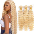 613 Blonde Deep Wave Human Hair Bundles - 3 Pack, 18-22 Inch