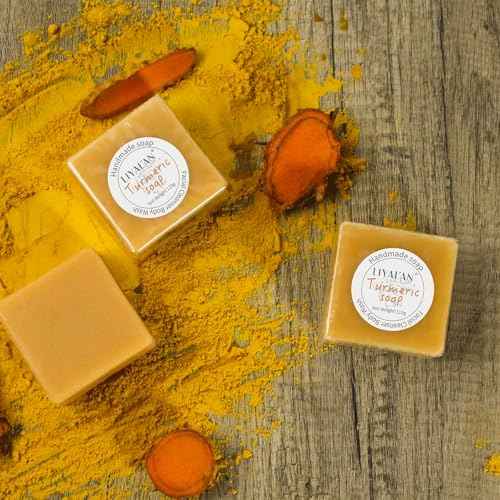 LIYALAN Turmeric Soap Bar for Face Body Smooth Skin,Deep Cleansing, Natural Vegan Handmade Soap Sensitive Skin Formula 3.88 oz x 1bar with a fresh ginger and lemongrass scent