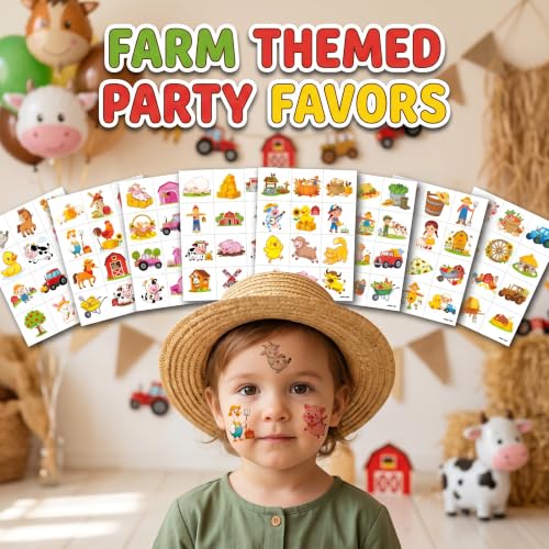 96 Farm Temporary Tattoos for Kids - Pre-Cut Barnyard