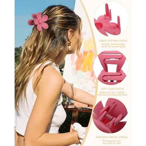 HAIMEIKANG 6 PCS Hair Claw Clips - Matte Flower, Heart, Butterfly Hair Claw Clips for Women Girls - Non-Slip and Strong Hold for Thin/Medium/Thick Hair