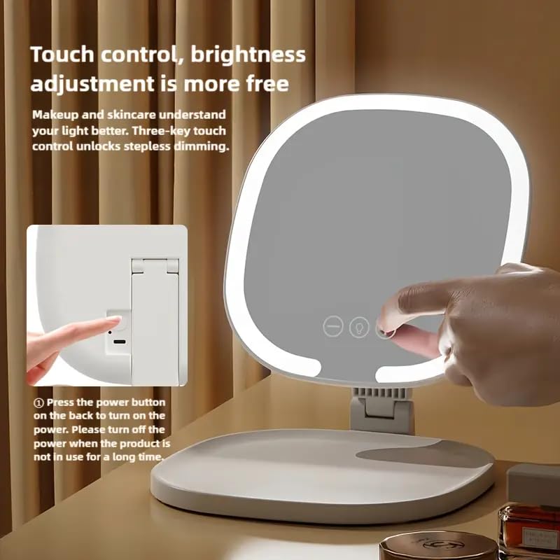Foldable Travel Mirror with 4K Magnification & 3 Color Lights