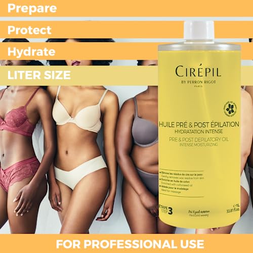 Cirepil - Pre & Post Depilatory Oil - Protects Skin for Comfortable Waxing & Removes Wax Residue - Soothing Jasmine Scented Formula - Professional Refill Bottle, 1000ml