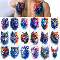 Glarryears Temporary Tattoos for Adults - 18-Pack Large Fake Tattoos, Long-lasting Animal Designs: Wolf, Lion, Tiger - Realistic 3D, Cool on Half Arm, Leg, Back, Body