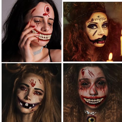 Halloween Temporary Tattoos, 10 Sheets Zombie Makeup Kit